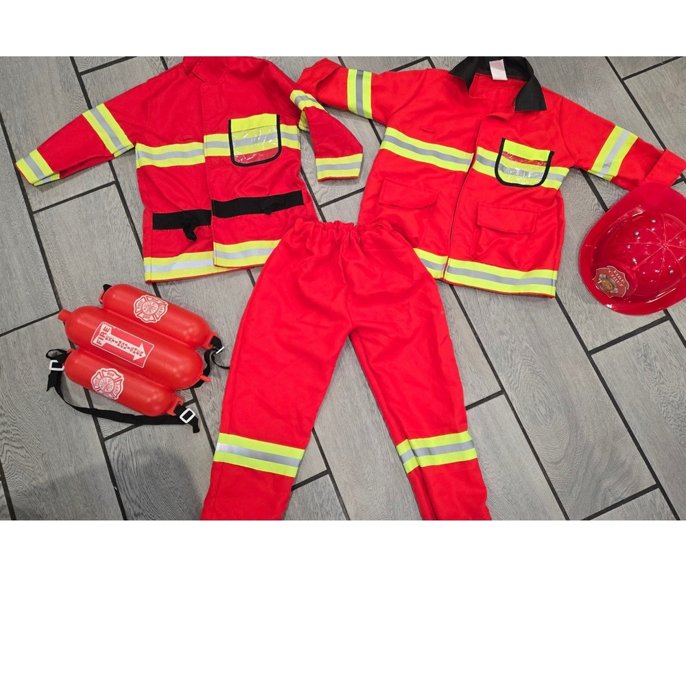 Born Toys Firefighter Costume Set Red Kids Jacket Pants Helmet 5pc Lot